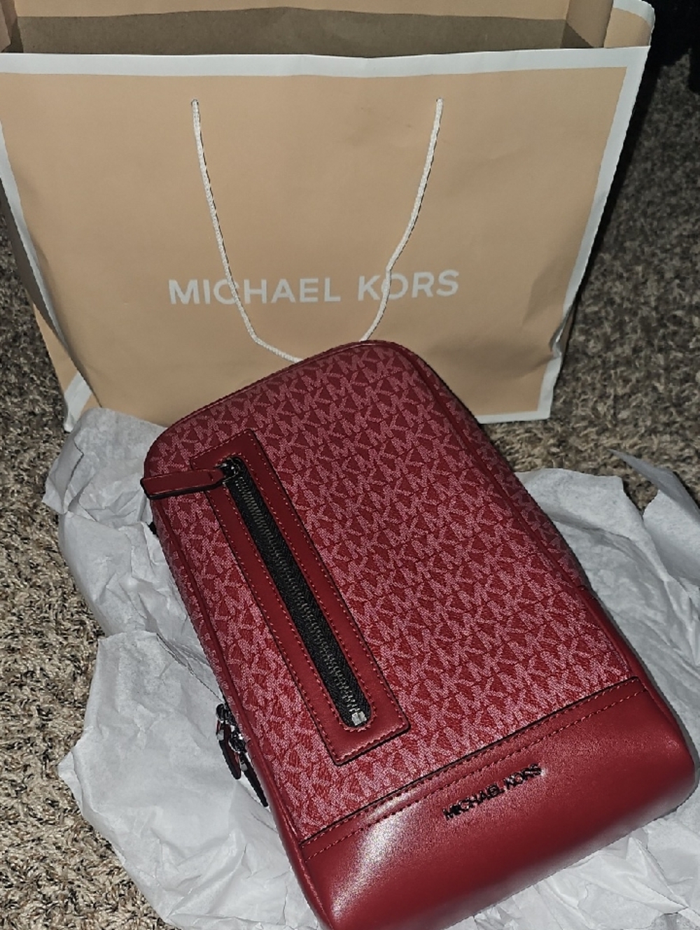 Michael Kors Men’s Red MK Signature Belt Bag - Picture 2 of 16